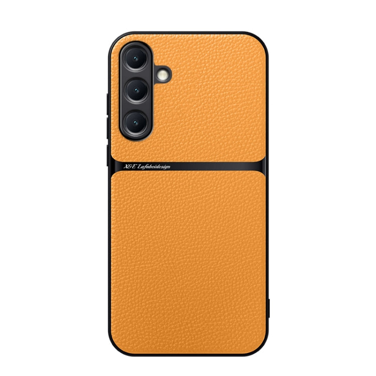 For Samsung Galaxy S25+ 5G Litchi Leather Magnetic Full Coverage Shockproof Phone Case(Yellow) - Galaxy S25+ 5G Cases by PMC Jewellery | Online Shopping South Africa | PMC Jewellery | Buy Now Pay Later Mobicred