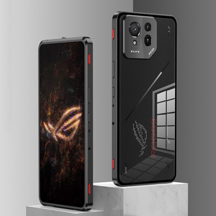For  ASUS ROG Phone 9 Pro Snap Buckle Metal Frame Glass Back Panel Phone Case(Black) - ASUS Cases by PMC TechLife | Online Shopping South Africa | PMC TechLife | Buy Now Pay Later Mobicred