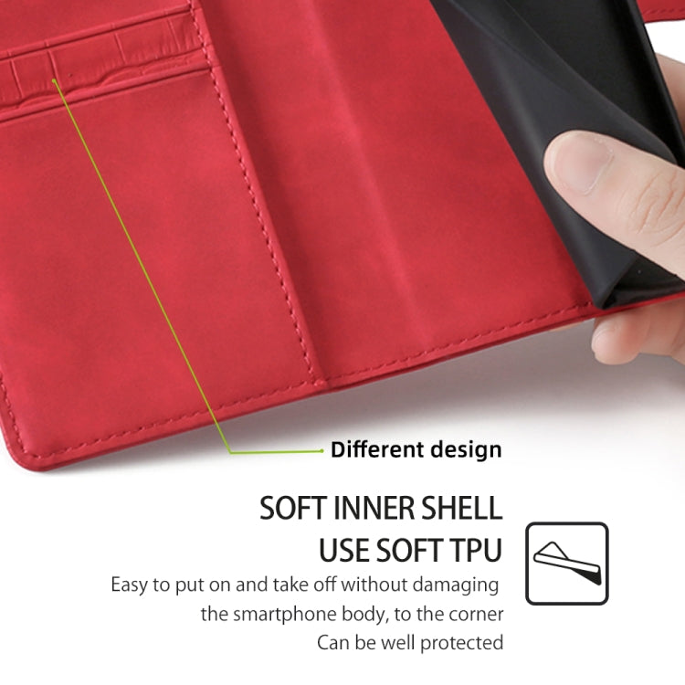 For Samsung Galaxy S25 Ultra 5G Skin Feel Crocodile Magnetic Clasp Leather Phone Case(Red) - Galaxy S25 Ultra 5G Cases by PMC Jewellery | Online Shopping South Africa | PMC Jewellery | Buy Now Pay Later Mobicred