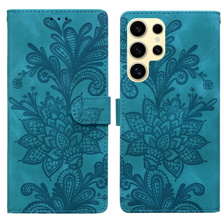 For Samsung Galaxy S25 Ultra 5G Lace Floral Embossed Magnetic Buckle PU Phone Case With Wrist Strap(Green) - Galaxy S25 Ultra 5G Cases by PMC Jewellery | Online Shopping South Africa | PMC Jewellery | Buy Now Pay Later Mobicred