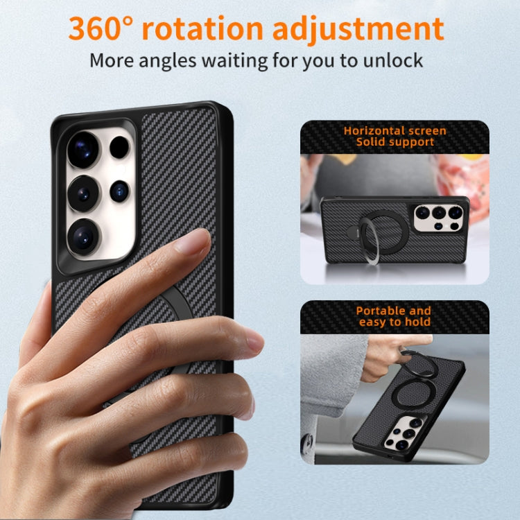 For Samsung Galaxy S25 / S24 5G Carbon Fiber Texture 360 MagSafe Holder Phone Case(Titanium Gray) - Galaxy S25 5G Cases by PMC TechLife | Online Shopping South Africa | PMC TechLife | Buy Now Pay Later Mobicred