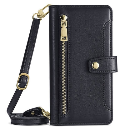 For Samsung Galaxy S25 5G Sheep Texture Cross-body Zipper Wallet Leather Phone Case(Black) - Galaxy S25 5G Cases by PMC Jewellery | Online Shopping South Africa | PMC Jewellery | Buy Now Pay Later Mobicred