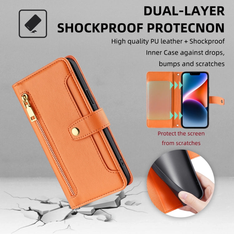 For Samsung Galaxy S25 5G Sheep Texture Cross-body Zipper Wallet Leather Phone Case(Orange) - Galaxy S25 5G Cases by PMC TechLife | Online Shopping South Africa | PMC TechLife | Buy Now Pay Later Mobicred
