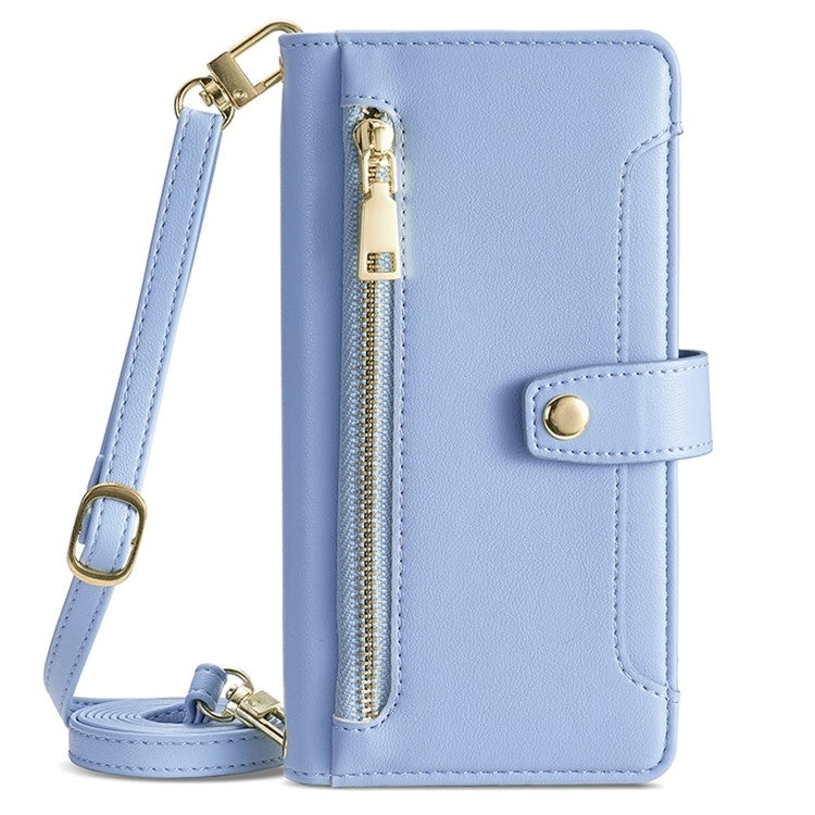 For Samsung Galaxy S25 5G Sheep Texture Cross-body Zipper Wallet Leather Phone Case(Blue) - Galaxy S25 5G Cases by PMC TechLife | Online Shopping South Africa | PMC TechLife | Buy Now Pay Later Mobicred