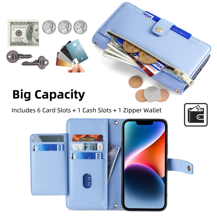 For Samsung Galaxy S25 5G Sheep Texture Cross-body Zipper Wallet Leather Phone Case(Blue) - Galaxy S25 5G Cases by PMC TechLife | Online Shopping South Africa | PMC TechLife | Buy Now Pay Later Mobicred