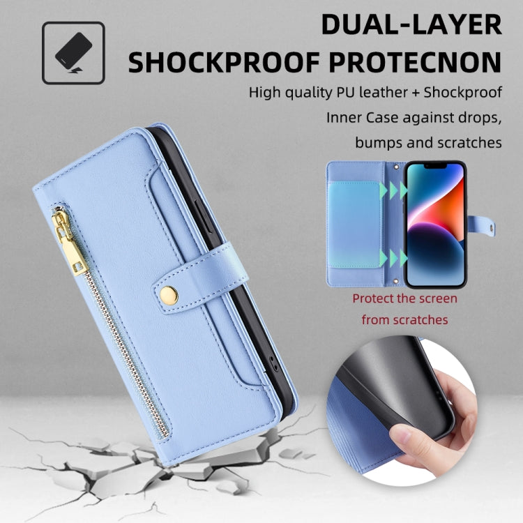 For Samsung Galaxy S25 5G Sheep Texture Cross-body Zipper Wallet Leather Phone Case(Blue) - Galaxy S25 5G Cases by PMC TechLife | Online Shopping South Africa | PMC TechLife | Buy Now Pay Later Mobicred