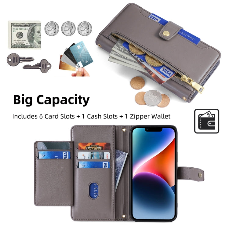 For Samsung Galaxy S25 5G Sheep Texture Cross-body Zipper Wallet Leather Phone Case(Grey) - Galaxy S25 5G Cases by PMC TechLife | Online Shopping South Africa | PMC TechLife | Buy Now Pay Later Mobicred