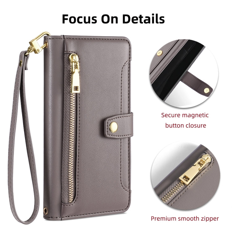 For Samsung Galaxy S25 5G Sheep Texture Cross-body Zipper Wallet Leather Phone Case(Grey) - Galaxy S25 5G Cases by PMC TechLife | Online Shopping South Africa | PMC TechLife | Buy Now Pay Later Mobicred