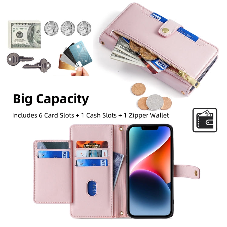 For Samsung Galaxy S25 5G Sheep Texture Cross-body Zipper Wallet Leather Phone Case(Pink) - Galaxy S25 5G Cases by PMC TechLife | Online Shopping South Africa | PMC TechLife | Buy Now Pay Later Mobicred