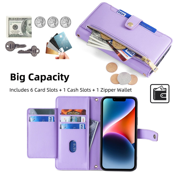 For Samsung Galaxy S25 5G Sheep Texture Cross-body Zipper Wallet Leather Phone Case(Purple) - Galaxy S25 5G Cases by PMC TechLife | Online Shopping South Africa | PMC TechLife | Buy Now Pay Later Mobicred