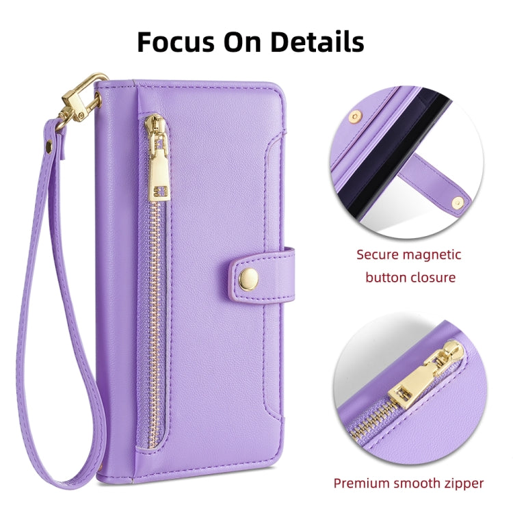 For Samsung Galaxy S25 5G Sheep Texture Cross-body Zipper Wallet Leather Phone Case(Purple) - Galaxy S25 5G Cases by PMC TechLife | Online Shopping South Africa | PMC TechLife | Buy Now Pay Later Mobicred
