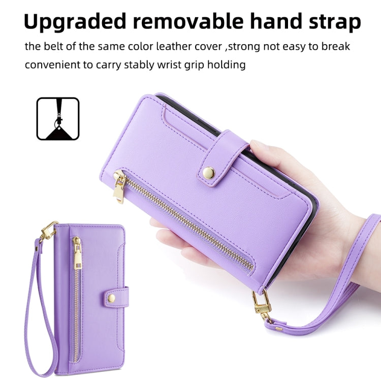 For Samsung Galaxy S25 5G Sheep Texture Cross-body Zipper Wallet Leather Phone Case(Purple) - Galaxy S25 5G Cases by PMC TechLife | Online Shopping South Africa | PMC TechLife | Buy Now Pay Later Mobicred