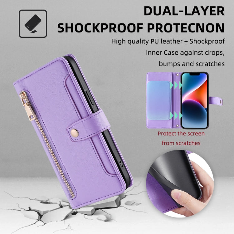For Samsung Galaxy S25 5G Sheep Texture Cross-body Zipper Wallet Leather Phone Case(Purple) - Galaxy S25 5G Cases by PMC TechLife | Online Shopping South Africa | PMC TechLife | Buy Now Pay Later Mobicred