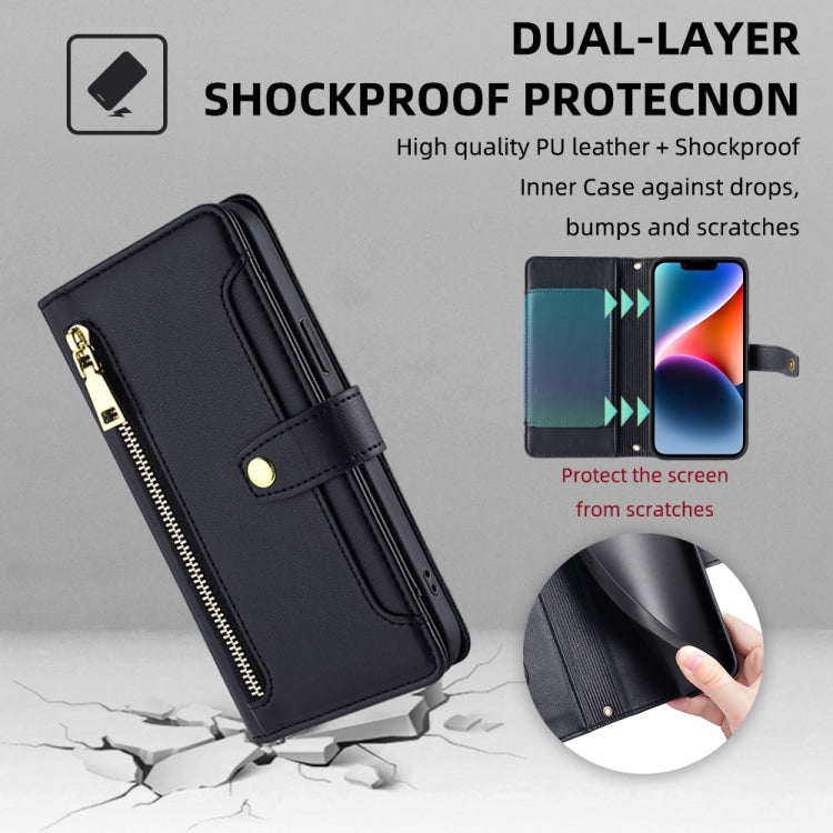 For Samsung Galaxy S25+ 5G Sheep Texture Cross-body Zipper Wallet Leather Phone Case(Black) - free shipping - PMC TechLife - Order now!