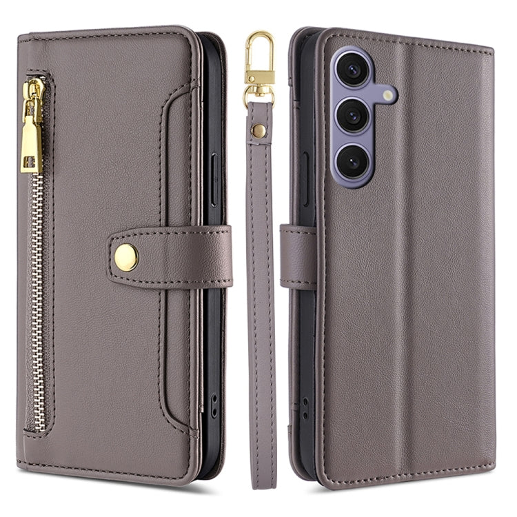 For Samsung Galaxy S25+ 5G Sheep Texture Cross-body Zipper Wallet Leather Phone Case(Grey) - Galaxy S25+ 5G Cases by PMC TechLife | Online Shopping South Africa | PMC TechLife | Buy Now Pay Later Mobicred