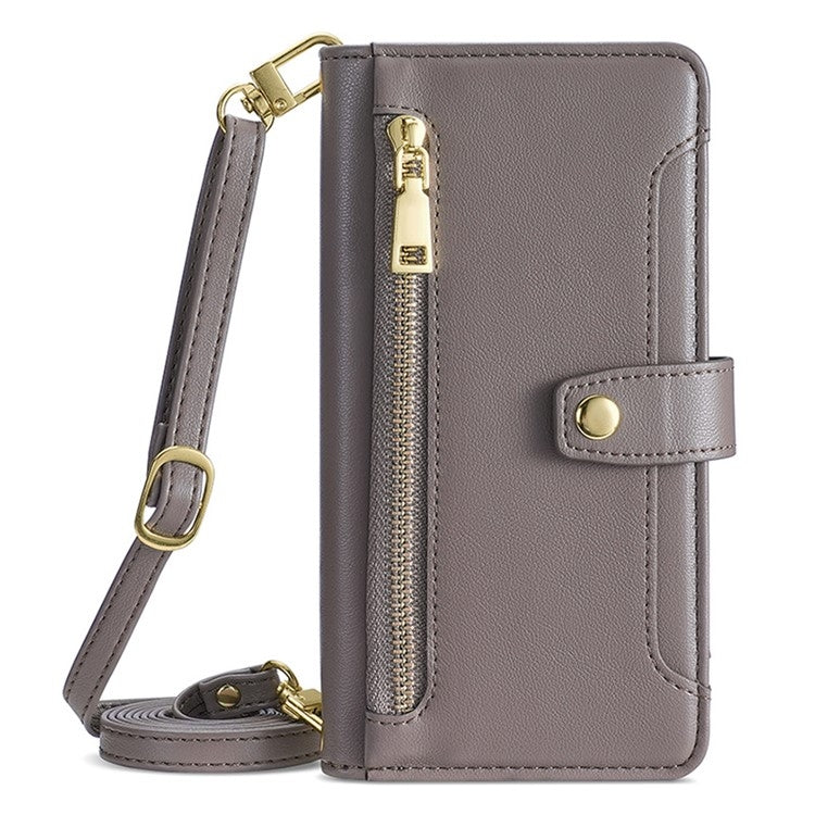 For Samsung Galaxy S25+ 5G Sheep Texture Cross-body Zipper Wallet Leather Phone Case(Grey) - Galaxy S25+ 5G Cases by PMC TechLife | Online Shopping South Africa | PMC TechLife | Buy Now Pay Later Mobicred