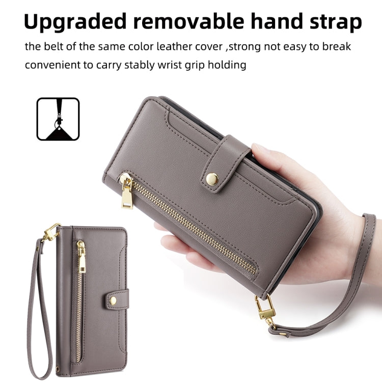 For Samsung Galaxy S25+ 5G Sheep Texture Cross-body Zipper Wallet Leather Phone Case(Grey) - Galaxy S25+ 5G Cases by PMC TechLife | Online Shopping South Africa | PMC TechLife | Buy Now Pay Later Mobicred