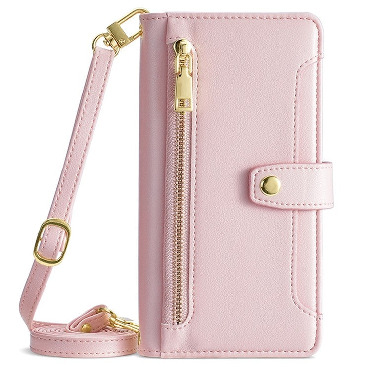 For Samsung Galaxy S25+ 5G Sheep Texture Cross-body Zipper Wallet Leather Phone Case(Pink) - Galaxy S25+ 5G Cases by PMC TechLife | Online Shopping South Africa | PMC TechLife | Buy Now Pay Later Mobicred