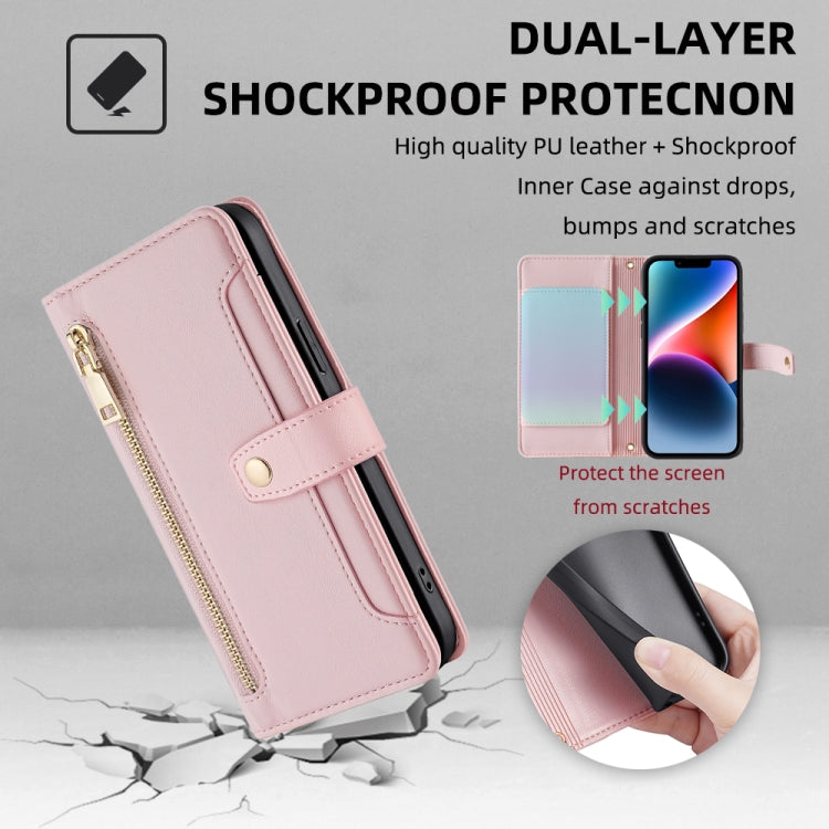 For Samsung Galaxy S25+ 5G Sheep Texture Cross-body Zipper Wallet Leather Phone Case(Pink) - Galaxy S25+ 5G Cases by PMC TechLife | Online Shopping South Africa | PMC TechLife | Buy Now Pay Later Mobicred