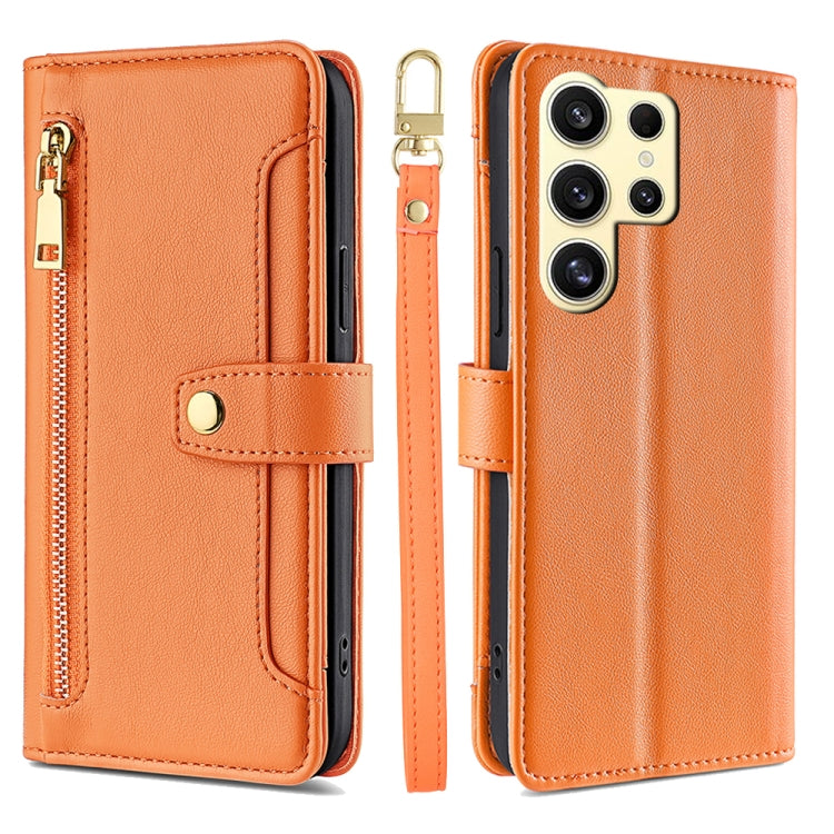 For Samsung Galaxy S25 Ultra 5G Sheep Texture Cross-body Zipper Wallet Leather Phone Case(Orange) - Galaxy S25 Ultra 5G Cases by PMC Jewellery | Online Shopping South Africa | PMC Jewellery | Buy Now Pay Later Mobicred