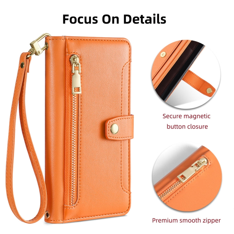 For Samsung Galaxy S25 Ultra 5G Sheep Texture Cross-body Zipper Wallet Leather Phone Case(Orange) - Galaxy S25 Ultra 5G Cases by PMC TechLife | Online Shopping South Africa | PMC TechLife | Buy Now Pay Later Mobicred
