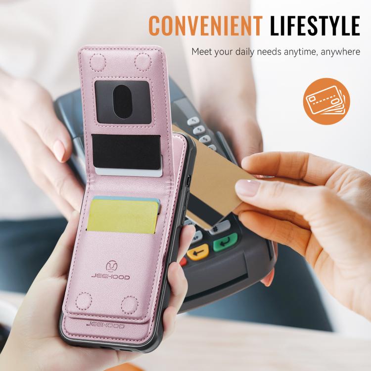 For iPhone 16e JEEHOOD J06 British Style RFID MagSafe Card Bag PU Phone Case(Pink) - free shipping - PMc TechLife - Order now!