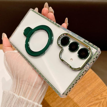 For Samsung Galaxy S25+ 5G Transparent MagSafe Holder Phone Case with Lens Film(Green) - Galaxy S25+ 5G Cases by PMC Jewellery | Online Shopping South Africa | PMC Jewellery | Buy Now Pay Later Mobicred