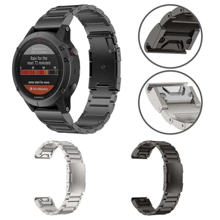For Garmin 22mm Three-beads Titanium Alloy Push Buckle Metal Quick Release Watch Band(Black) - Watch Bands by PMC TechLife | Online Shopping South Africa | PMC TechLife | Buy Now Pay Later Mobicred