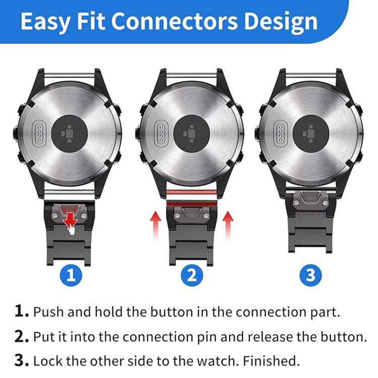 For Garmin 22mm Three-beads Titanium Alloy Push Buckle Metal Quick Release Watch Band(Black) - Watch Bands by PMC TechLife | Online Shopping South Africa | PMC TechLife | Buy Now Pay Later Mobicred