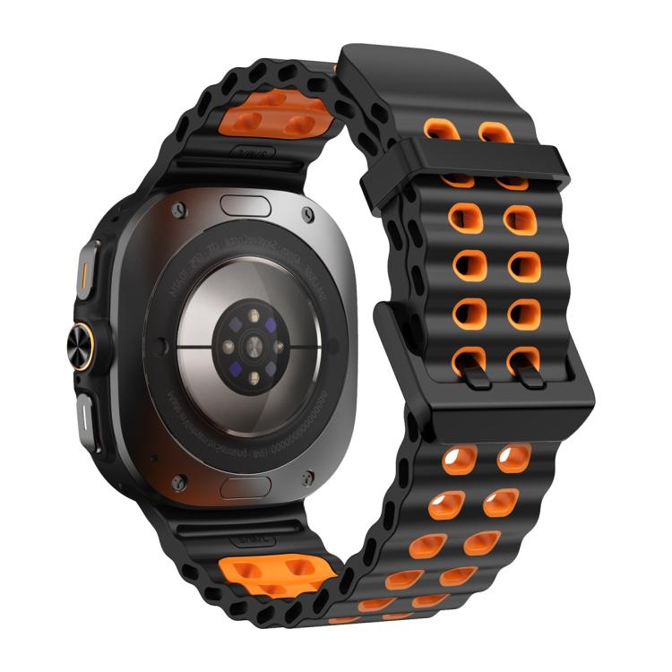 For Samsung Galaxy Watch Ultra 47mm Ocean Two Color Dual-Row Hole Silicone Watch Band(Black Orange) - Watch Bands by PMc TechLife | Online Shopping South Africa | PMc TechLife | Buy Now Pay Later Mobicred