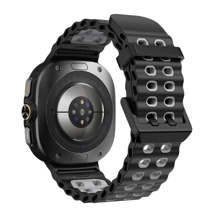 For Samsung Galaxy Watch Ultra 47mm Ocean Two Color Dual-Row Hole Silicone Watch Band(Black Grey) - Watch Bands by PMc TechLife | Online Shopping South Africa | PMc TechLife | Buy Now Pay Later Mobicred