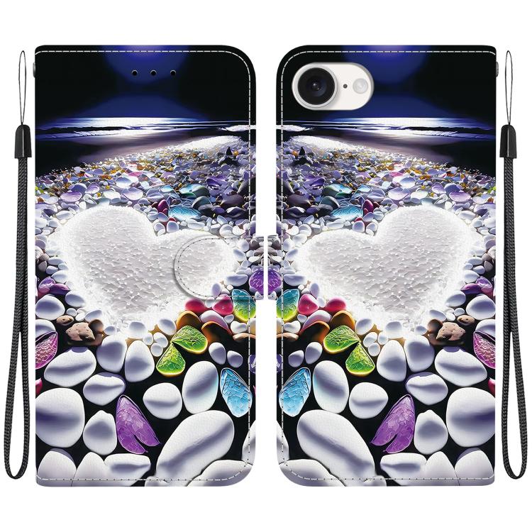 For iPhone 16e Crystal Texture Colored Drawing Leather Phone Case(Heart Shaped) - iPhone 16e Cases by PMC TechLife | Online Shopping South Africa | PMC TechLife | Buy Now Pay Later Mobicred