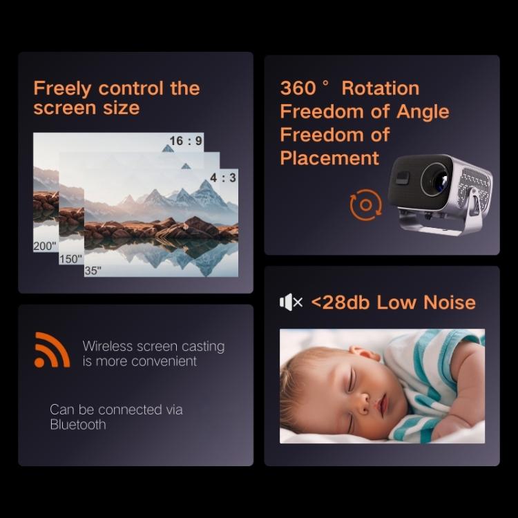 A10 Plus 1280 x 720P 200ANSI Amlogic H713 CPU Android 11.0 Smart Projector, UK Plug(Metal Grey) - LED Projector by PMC TechLife | Online Shopping South Africa | PMC TechLife | Buy Now Pay Later Mobicred