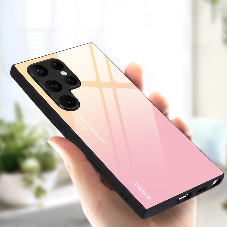For Samsung Galaxy S25 Ultra 5G Gradient Color Glass Phone Case(Yellow Pink) - Galaxy S25 Ultra 5G Cases by PMC Jewellery | Online Shopping South Africa | PMC Jewellery | Buy Now Pay Later Mobicred