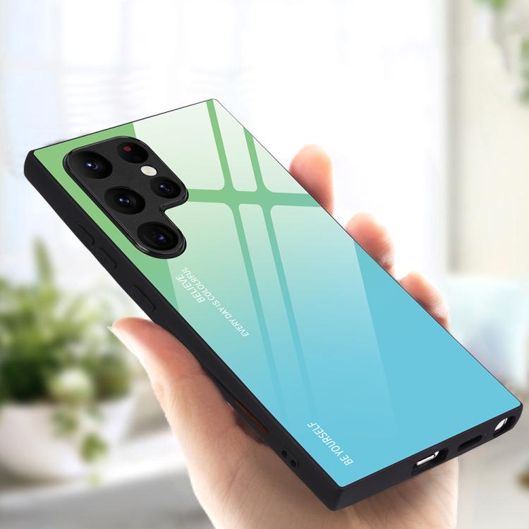 For Samsung Galaxy S25 Ultra 5G Gradient Color Glass Phone Case(Green Cyan) - free shipping - PMC Jewellery - Order now!