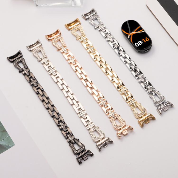 For Xiaomi Smart Band 9 / 8 U-shaped Diamond Bracelet Metal Watch Band(Rose Gold) - free shipping - PMC TechLife - Order now!