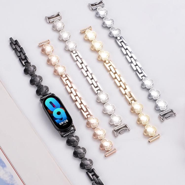 For Xiaomi Smart Band 9 / 8 Four-petaled Flower Diamond Bracelet Metal Watch Band(Rose Gold) - free shipping - PMC TechLife - Order now!