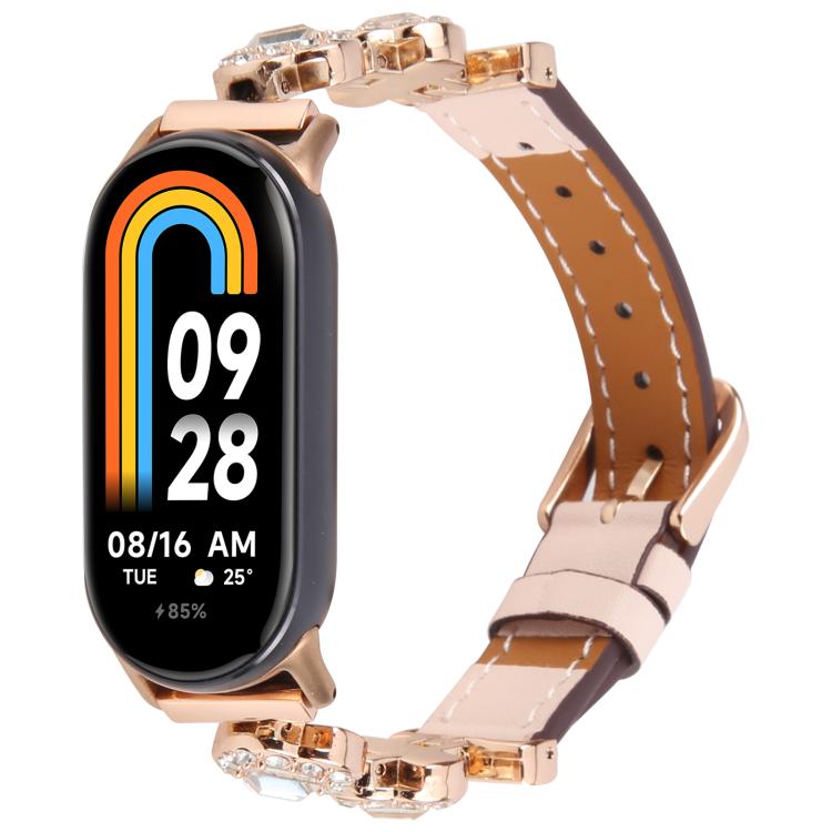 For Xiaomi Smart Band 9 / 8 Metal Diamond Leather Bracelet Watch Band(Rose Gold Pink) - free shipping - PMc TechLife - Order now!