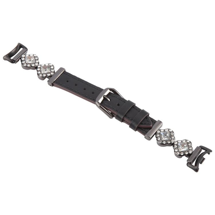 For Xiaomi Smart Band 9 / 8 Metal Diamond Leather Bracelet Watch Band(Black) - Watch Bands by PMc TechLife | Online Shopping South Africa | PMc TechLife | Buy Now Pay Later Mobicred