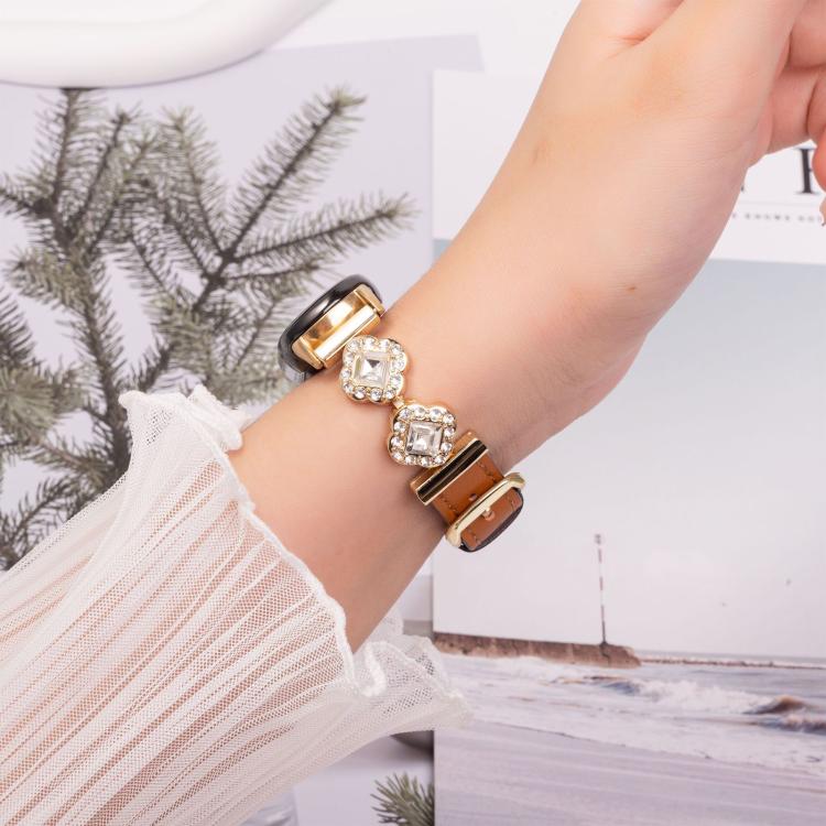For Xiaomi Smart Band 9 / 8 Metal Diamond Leather Bracelet Watch Band(Gold Brown) - free shipping - PMc TechLife - Order now!