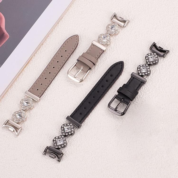 For Xiaomi Smart Band 9 / 8 Metal Diamond Leather Bracelet Watch Band(Silver Creamy White) - Watch Bands by PMc TechLife | Online Shopping South Africa | PMc TechLife | Buy Now Pay Later Mobicred