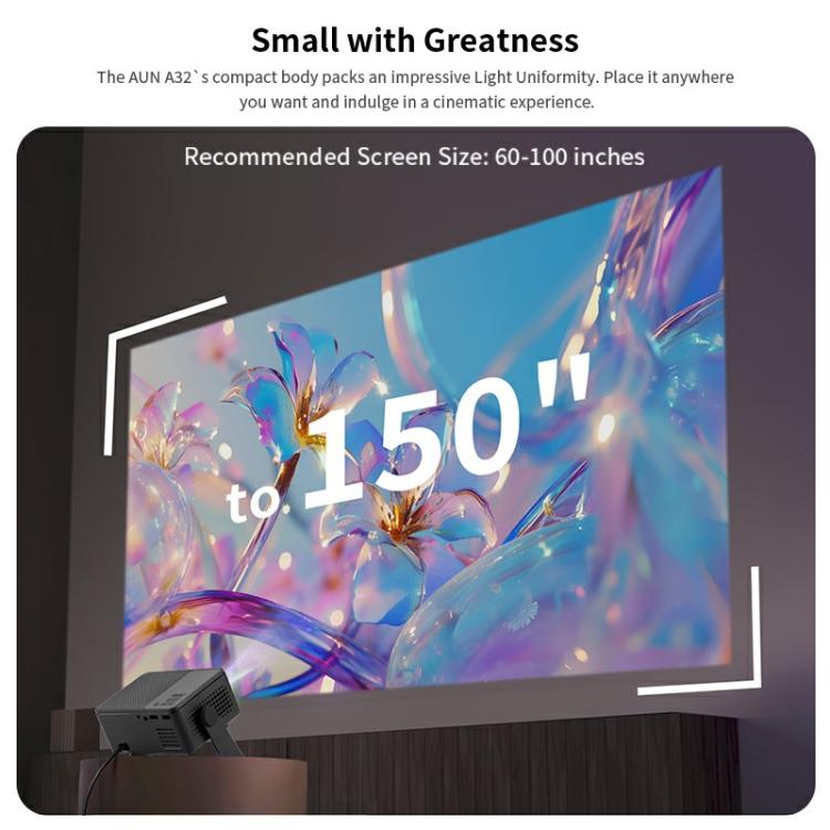 AUN A32 1280x720P 200ANSI D3100 CPU WIFI Display Smart Projector, US Plug(Black) - LED Projector by AUN | Online Shopping South Africa | PMC TechLife | Buy Now Pay Later Mobicred