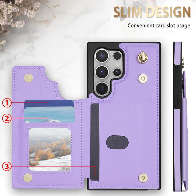 For Samsung Galaxy S25 Ultra 5G Rhombic Dual Buckle Card Slots Phone Case with Lanyard(Purple) - Galaxy S25 Ultra 5G Cases by PMC Jewellery | Online Shopping South Africa | PMC Jewellery | Buy Now Pay Later Mobicred