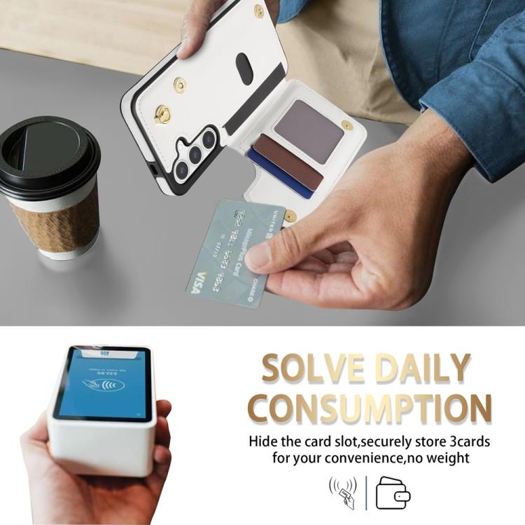 For Samsung Galaxy S25+ 5G Rhombic Dual Buckle Card Slots Phone Case with Lanyard(White) - Galaxy S25+ 5G Cases by PMC TechLife | Online Shopping South Africa | PMC TechLife | Buy Now Pay Later Mobicred