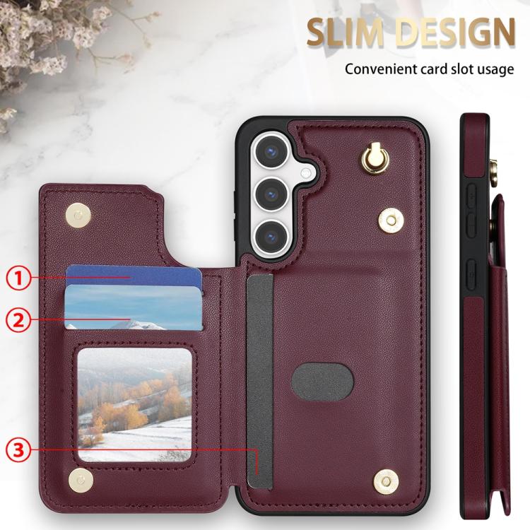 For Samsung Galaxy S25+ 5G Rhombic Dual Buckle Card Slots Phone Case with Lanyard(Wine Red) - Galaxy S25+ 5G Cases by PMC Jewellery | Online Shopping South Africa | PMC Jewellery | Buy Now Pay Later Mobicred