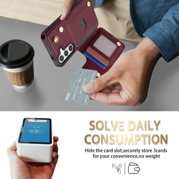 For Samsung Galaxy S25+ 5G Rhombic Dual Buckle Card Slots Phone Case with Lanyard(Wine Red) - Galaxy S25+ 5G Cases by PMC Jewellery | Online Shopping South Africa | PMC Jewellery | Buy Now Pay Later Mobicred