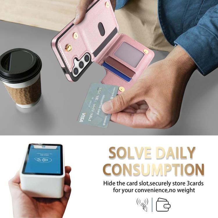 For Samsung Galaxy S25+ 5G Rhombic Dual Buckle Card Slots Phone Case with Lanyard(Rose Gold) - Galaxy S25+ 5G Cases by PMC Jewellery | Online Shopping South Africa | PMC Jewellery | Buy Now Pay Later Mobicred