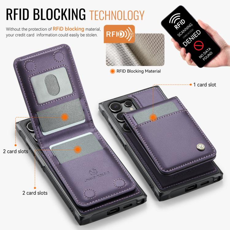 For Samsung Galaxy S25 Ultra 5G JEEHOOD J06 British Style RFID MagSafe Card Bag PU Phone Case(Purple) - Galaxy S25 Ultra 5G Cases by JEEHOOD | Online Shopping South Africa | PMC Jewellery | Buy Now Pay Later Mobicred