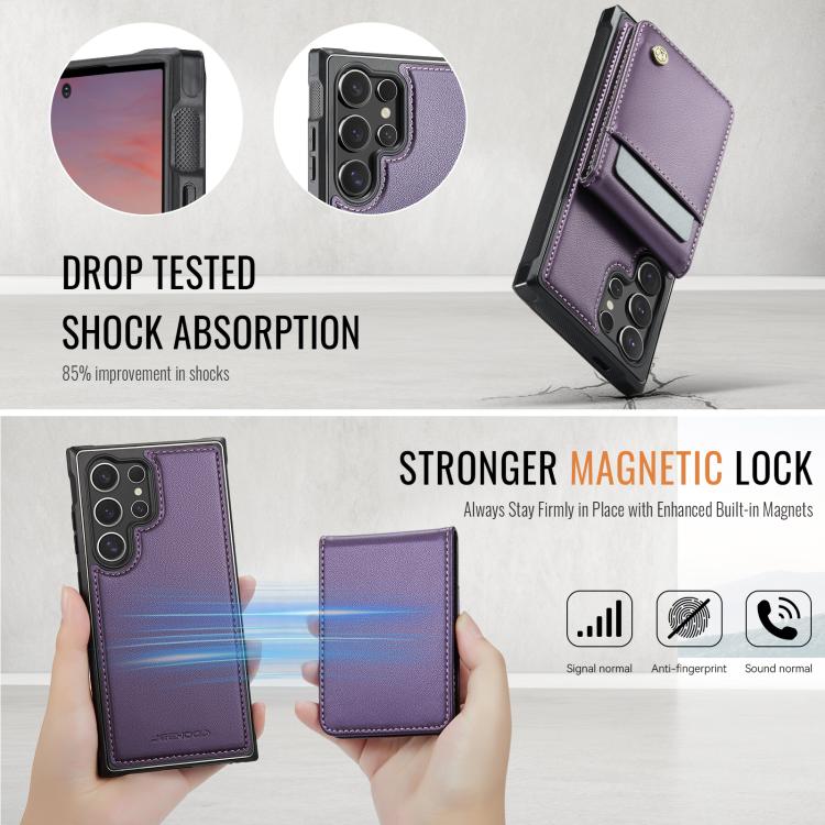 For Samsung Galaxy S25 Ultra 5G JEEHOOD J06 British Style RFID MagSafe Card Bag PU Phone Case(Purple) - Galaxy S25 Ultra 5G Cases by JEEHOOD | Online Shopping South Africa | PMC Jewellery | Buy Now Pay Later Mobicred