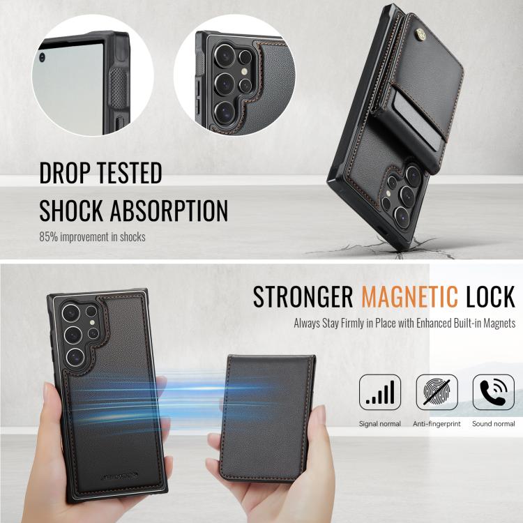 For Samsung Galaxy S25 Ultra 5G JEEHOOD J06 British Style RFID MagSafe Card Bag PU Phone Case(Black) - Galaxy S25 Ultra 5G Cases by JEEHOOD | Online Shopping South Africa | PMC Jewellery | Buy Now Pay Later Mobicred